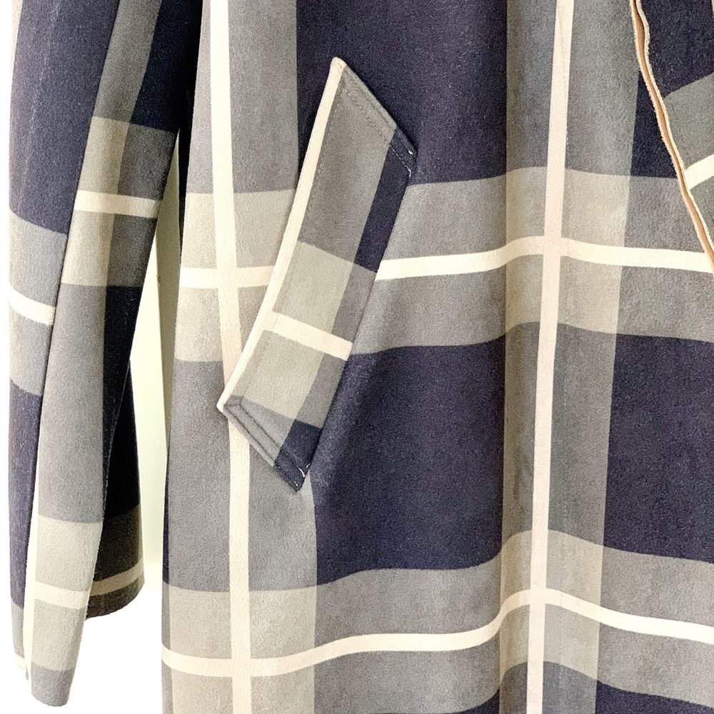🧥SOLITAIRE Plaid Faux Suede Trench Coat - Picture 5 of 11